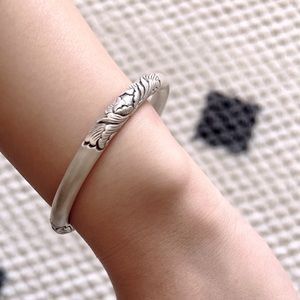 Hand made 999 silver peony carving bracelet